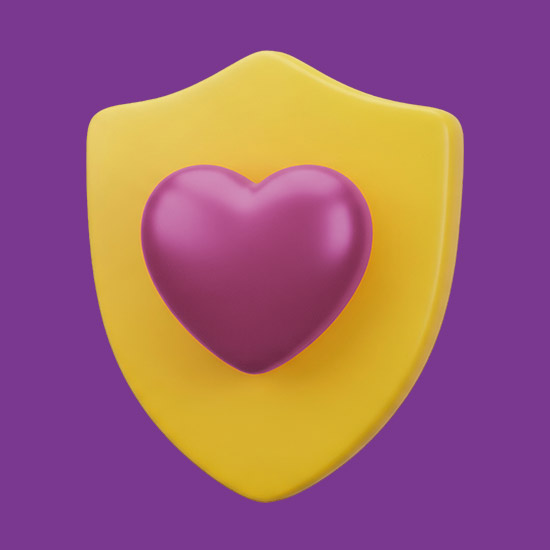 Member Services; A purple heart icon is centered on a yellow shield against a purple background. The design conveys protection and care, with a modern, playful tone.